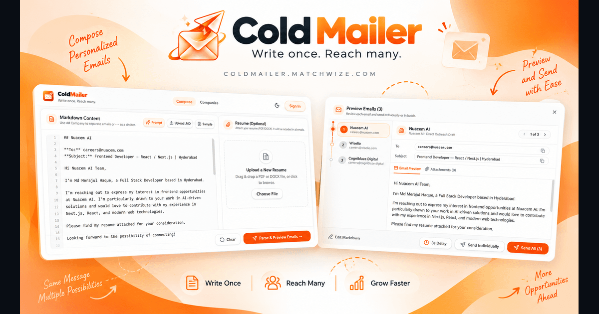 Sample Website Simple One Cold Mailer — Write once, Reach many | MarketingDB